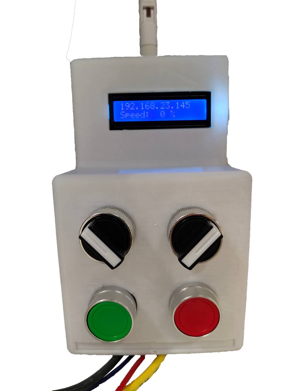 A box with some buttons and a display on it, which is used to control the conveyor